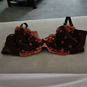 Elegant Brown and Orange Embroidered Bra
